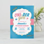 Onder Meisje Roze en Blauw Eerste Verjaardag Kaart (Staand voorkant)