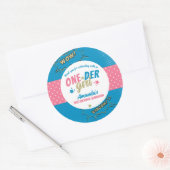 Onder Meisje Roze en Blauw Eerste Verjaardag Ronde Sticker (Envelop)