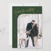 Onder Mistletoe Forever Pas getrouwd Foto Groen Feestdagenkaart (Voorkant)