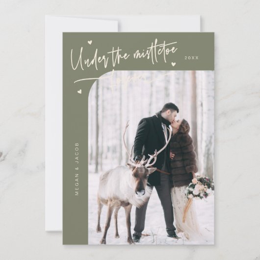 Onder Mistletoe Forever Pas getrouwd Foto Sage Gre Feestdagenkaart (Voorkant)
