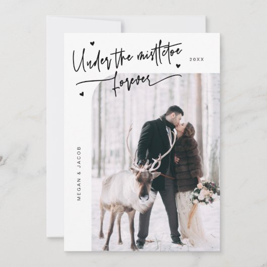 Onder Mistletoe Forever Pas getrouwd Foto Wit Feestdagenkaart (Voorkant)