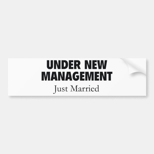 Onder Nieuw Beheer. Just Married. Bumpersticker (Voorkant)