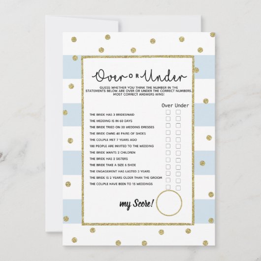 onder of over bruidsbaby shower spel kaart (Voorkant)