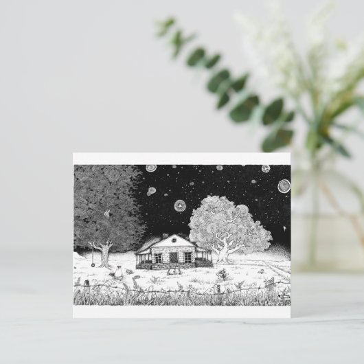 Onder Stars Pen en Ink Illustratie Briefkaart (Staand voorkant)