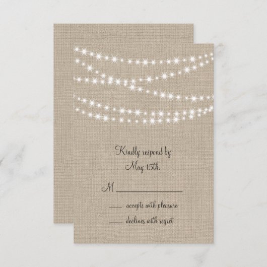 Onder Twinkle lampjes op Burlap RSVP (Voorkant / Achterkant)