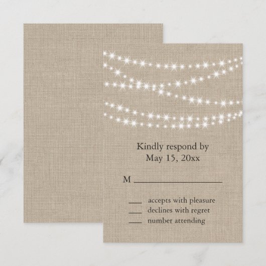 Onder Twinkle lampjes op Burlap RSVP Kaart (Voorkant / Achterkant)