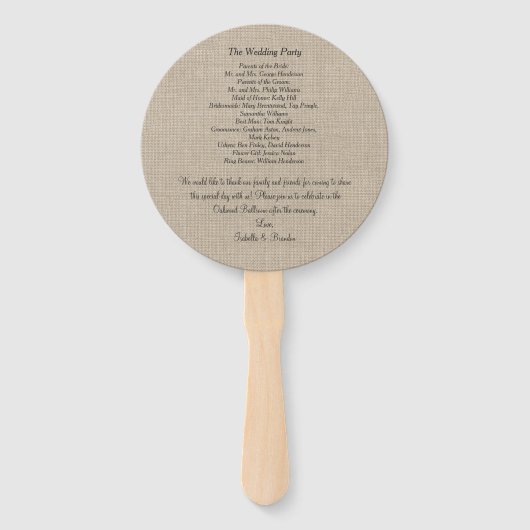 Onder Twinkle Lights op Burlap Trouwprogramma Fan Handwaaier (Achterkant)