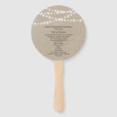 Onder Twinkle Lights op Burlap Trouwprogramma Fan Handwaaier (Voorkant)
