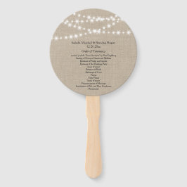 Onder Twinkle Lights op Burlap Trouwprogramma Fan Handwaaier