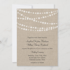 Onder Twinkle Lights op Burlap Wedding Invitation Kaart