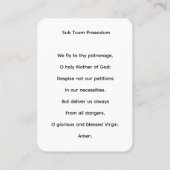 Onder uw bescherming Virgin Mary Prayer Kaart Visitekaartje (Achterkant)