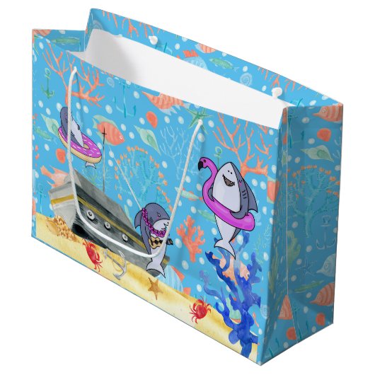 Onder water Deep Zee Shark Party Time Kinder Groot Cadeauzakje (Voorkant Gekanteld)