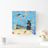 Onder water Deep Zee Skateboarder Treasure Hunter Vierkante Klok (Huis)