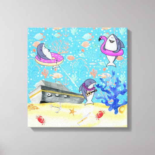 Onder water diep Zee haai feesttijd Kinder kamer Canvas Afdruk (Voorkant)