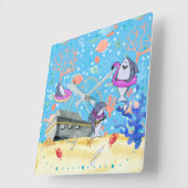 Onder water Diepe Zee Haaien Feest Tijd Kinderen Vierkante Klok (Hoek)