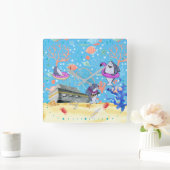 Onder water Diepe Zee Haaien Feest Tijd Kinderen Vierkante Klok (Huis)