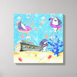 Onder Water Diepe Zee Haaienfeest Tijd Kinderkamer Canvas Afdruk