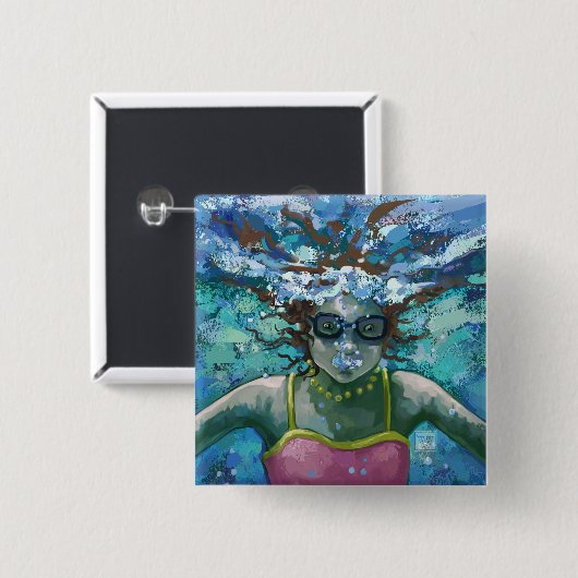 Onder water vierkante button 5,1 cm (Voorkant /achterkant)