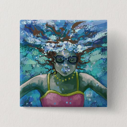 Onder water vierkante button 5,1 cm (Voorkant)