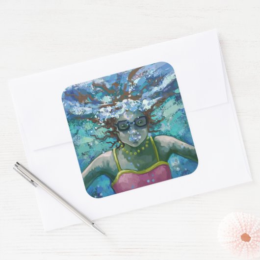 Onder water vierkante sticker (Envelop)