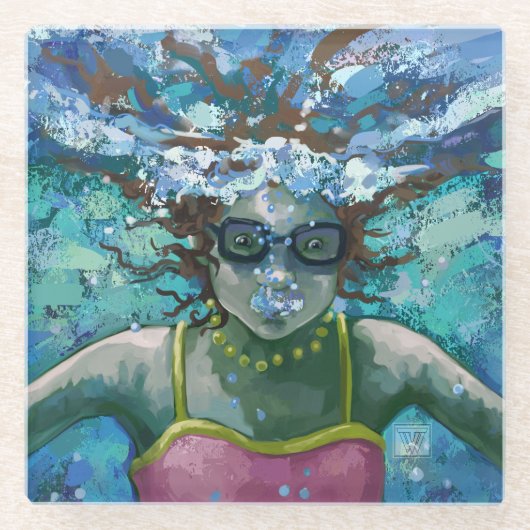 Onder water-zwemkunst glazen onderzetter (Voorkant)