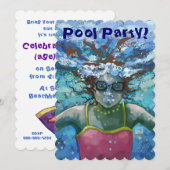 Onder water zwemmen partij uitnodigen kaart (Voorkant / Achterkant)