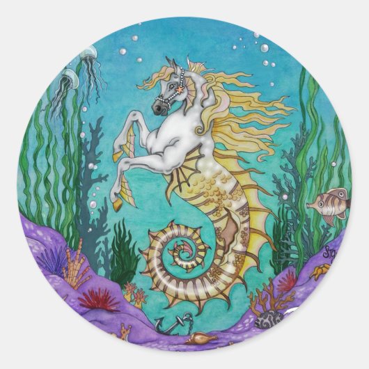 Onder WaterHorse Ronde Sticker (Voorkant)
