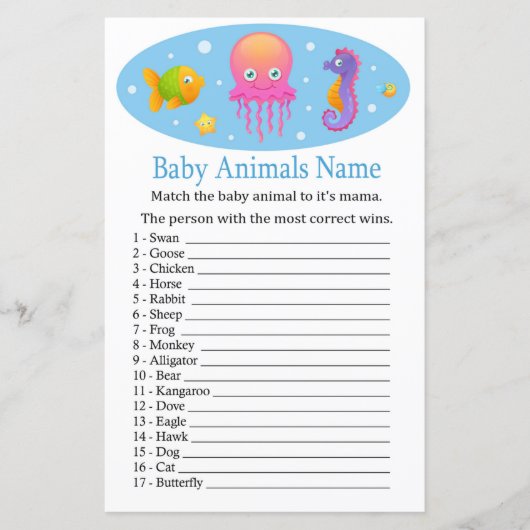 Onder zee Baby Animals Name Game (Voorkant)
