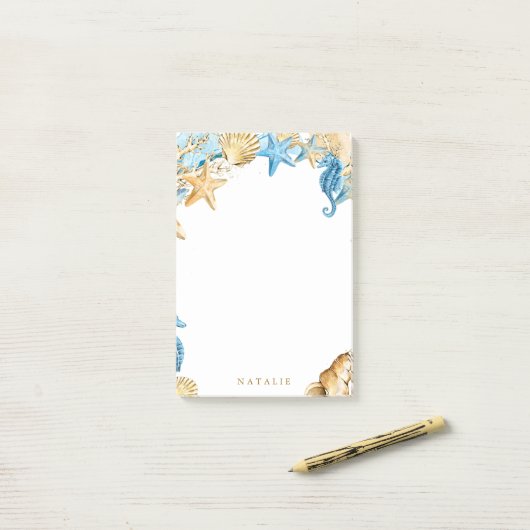 Onder Zee Blauwe & goudnoten Post-it® Notes (Op bureau)