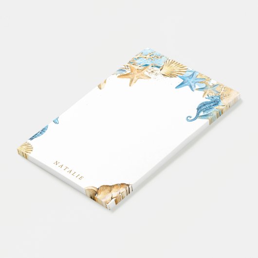 Onder Zee Blauwe & goudnoten Post-it® Notes (Schuin)