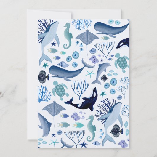 Onder Zee Blue Boy First Birthday Kaart (Achterkant)