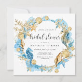 Onder Zee Blue & Gold Bridal Shower Kaart (Voorkant)