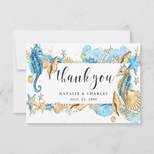 Onder Zee Blue & Gold Hartelijk dank voor uw platt Bedankkaart (Voorkant)