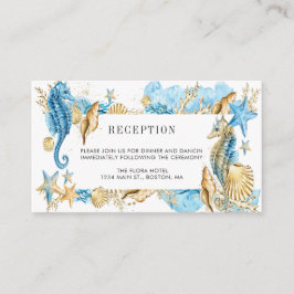 Onder Zee Blue Gold Summer Wedding Reception E Informatiekaartje