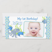 Onder Zee Critters Boy 1st Birthday Fotocard Aankondiging (Voorkant)