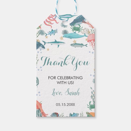 Onder Zee Cute Ocean Animals Baby shower RSVP Cadeaulabel (Voorkant)
