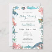 Onder Zee Cute Ocean Animals Baby shower RSVP Kaart (Voorkant)