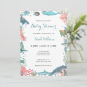 Onder Zee Cute Ocean Animals Baby shower RSVP Kaart (Staand voorkant)
