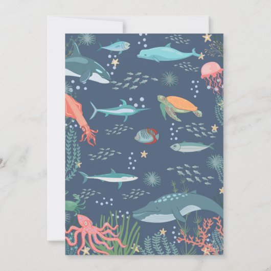 Onder Zee Cute Ocean Animals Baby shower RSVP Kaart (Achterkant)