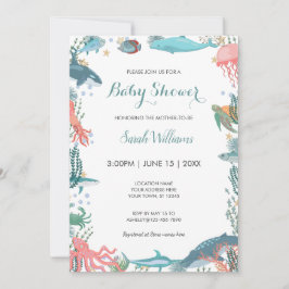 Onder Zee Cute Ocean Animals Baby shower RSVP Kaart