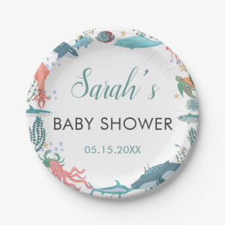 Onder Zee Cute Ocean Animals Baby shower RSVP Papieren Bordje