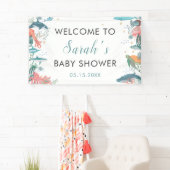 Onder Zee Cute Ocean Baby shower RSVP Backdrop Spandoek (Insitu)