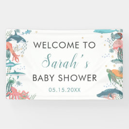 Onder Zee Cute Ocean Baby shower RSVP Backdrop Spandoek