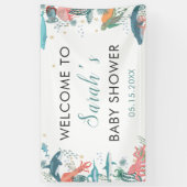 Onder Zee Cute Ocean Baby shower RSVP Backdrop Spandoek (Verticaal)