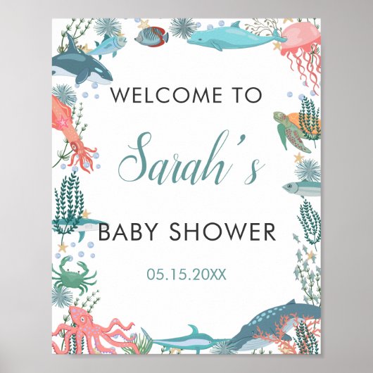 Onder Zee Cute Ocean Baby shower RSVP Welkom Poster (Voorkant)