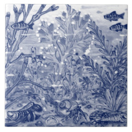 Onder Zee Dark Blue Ocean Scene Crab Mural PC#7 CE Tegeltje