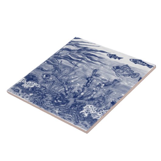 Onder Zee Dark Blue Ocean Scene Fish Mural PC.#3 C Tegeltje (Zijkant)