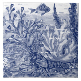 Onder Zee Dark Blue Ocean Scene Lobster Mural PC#4 Tegeltje