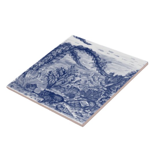 Onder Zee Dark Blue Ocean Scene Octopus Mural PC#5 Tegeltje (Zijkant)