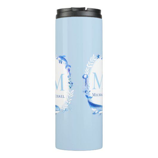 Onder Zee Dieren Nautisch Strandgeschenk gepersona Thermosbeker (Achterkant)